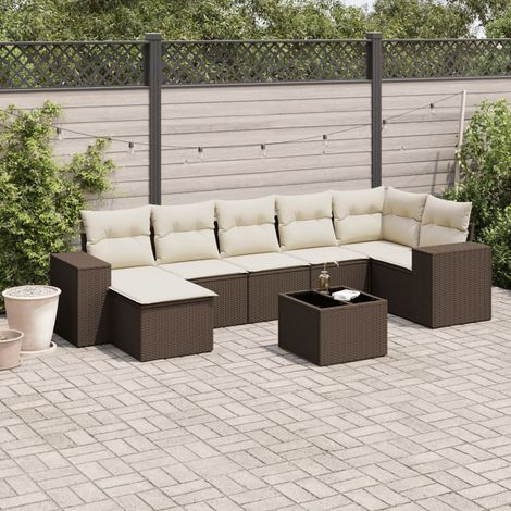 Set sofás de jardín 8 piezas y cojines ratán sintético marrón vidaXL (1/5)