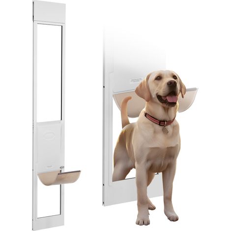 Porte pour Chien pour Porte coulissante en Verre, 1927-2049 mm, Porte pour Animaux de Compagnie avec Cadre en Aluminium, Structure à charnière, Rabat et Serrure pour Chiens de Taille Moyenne (1/5)