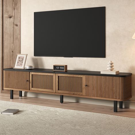 Meuble TV 190x35x45 cm en MDF et panneaux de bois couleur chêne, gain de place pour salon FloraGrace (1/5)