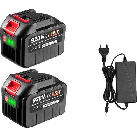 Akku für Elektrowerkzeuge, 15000 mAh Kapazität, kompatibel mit 18 V–21 V, 2x928VF-1 Ladegerät (1/2)