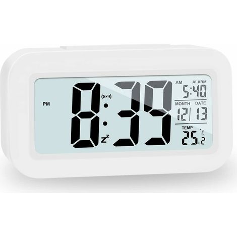 LCD Digital Clock Alarm Clock, Travel Alarm Clock with Temperature Date Snooze, Non Ticking Digital Clock for Bedroom Family Office (1/5)