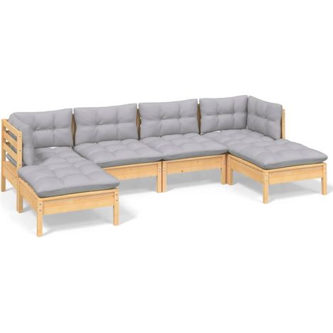 vidaXL 6 Piece Garden Lounge Set with Grey Cushions Pinewood