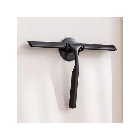 Grattoir à rideau de douche en acier inoxydable noir avec ventouse puissante (1/5)