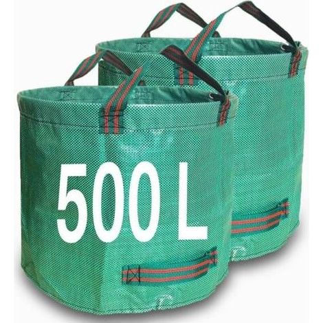 Sacs de déchets de jardin 500L x 2 sacs de jardin robustes, sacs de jardin réutilisables avec poignées, idéaux pour collecter les déchets de jardin, planter de l'herbe et des feuilles (500L) (1/4)