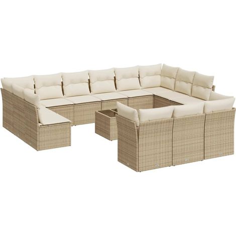 Maison Exclusive - Set Divani da Giardino 14pz con Cuscini in Polyrattan Beige (1/5)