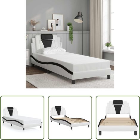 vidaXL Oreiller de tête - Cadre de lit Viana sans matelas blanc et noir 90x200 cm similicuir (1/5)