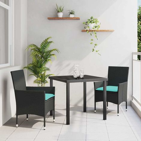 Ensemble table et chaises avec coussin 3 pcs Noir Rotin PE vidaXL (1/5)