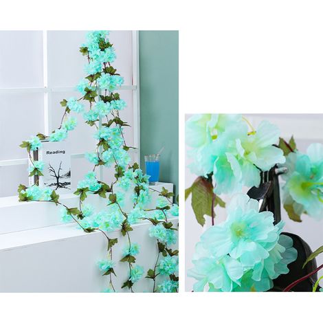 Guirnalda artificial de flores de cerezo en color azul vino claro para dormitorio u oficina – 1,8 m de largo, 135 flores, hecha de tela plástica. (1/4)