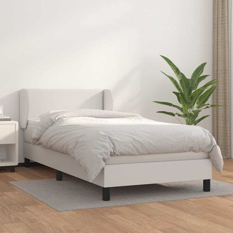vidaXL Sommier à lattes de lit avec matelas Blanc 100x200cm Similicuir (1/5)