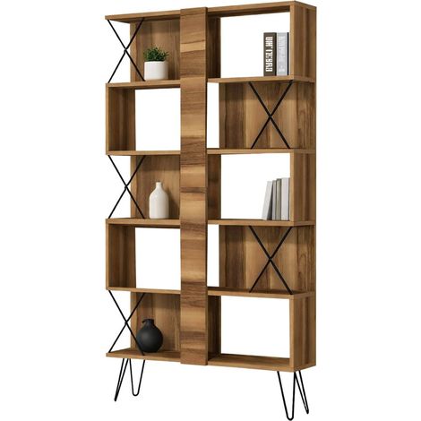 Libreria Campagna, Biblioteca 10 Ripiani, Installazione Libera, Struttura Verticale, 90x22x167h cm Marrone Noce