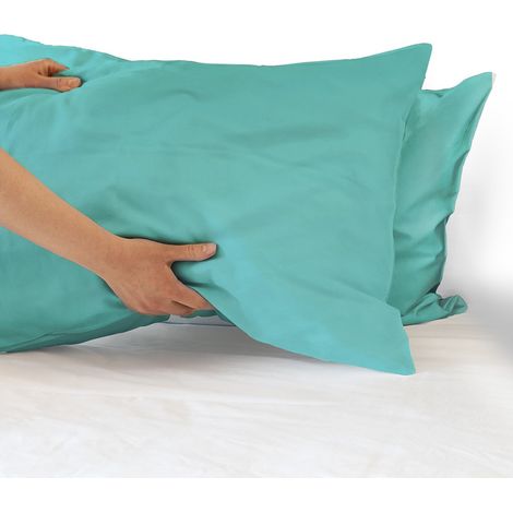 Coppia federe per Cuscino guanciale Letto 100% Cotone Made in Italy con patella interna Verde acqua - 52x80 cm