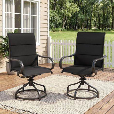 Lot de 2 chaises de jardin à dossier haut,pivotantes à 360°,dossier et assise matelassés,jusqu'à 150 kg,pour terrasse,balcon,Noir (1/5)