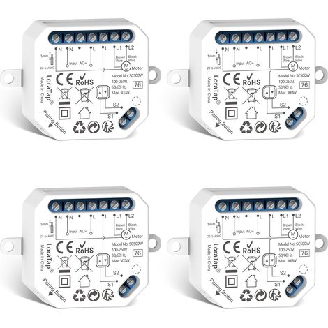4 Interrupteur Module Volet Roulant Connecté, Commutateur Rideau Stores WiFi, Compatible avec Google Home pour Commande Vocale, Minuterie Intelligent Moteur Mural (1/5)