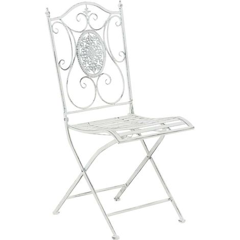Chaise de jardin balcon terrasse design rustique pliable en métal blanc vieilli 100003033