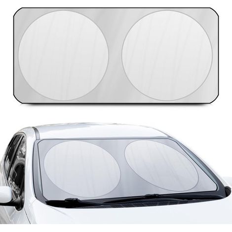 Parasol delantero plegable plateado de 150 x 80 cm. Protege el interior del coche de los rayos solares. Fabricado en 100% poliéster.