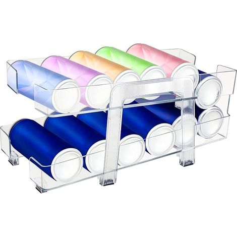 2 Tier Expandable Fridge Organizer - Automatic Rolling - 250ml / 330ml Beer Lemonade - Clear (1/5)