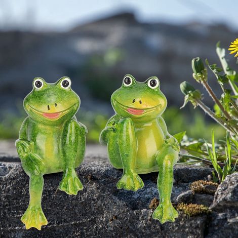 Lot de 2 statues de grenouilles en résine, décoration extérieure pour jardin, bureau ou autre objet de décoration. (1/5)