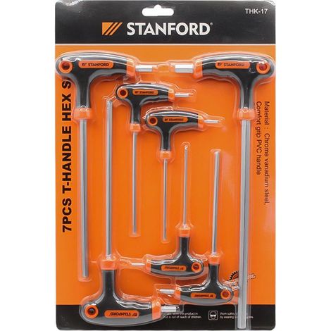 STANFORD set llaves allen c/mango 7 pz , Set de 7 llaves Allen con mango Stanford Set de 7 llaves Allen fabricadas en cromo vanadio altamente resistentes al desgaste y la corro (1/2)