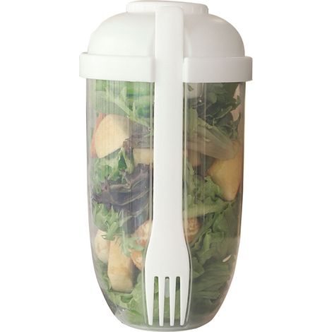 Saladier portable en polypropylène avec couvercle et fourchette, idéal pour les voyages et les activités de plein air (1000 ml). (1/5)
