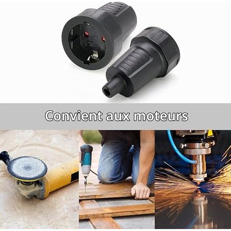 Kit Fiche Mâle + Prise Femelle 250V 16A Fiche Électrique Caoutchouc Broche IP44 Fiche d'Alimentation Étanche, Noir (1/3)