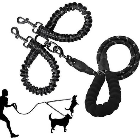 Guinzaglio doppio anti-groviglio per 2 cani, guinzaglio per cani, doppio separatore per addestramento e passeggiate con 2 cani (Colore: Nero) (1/4)