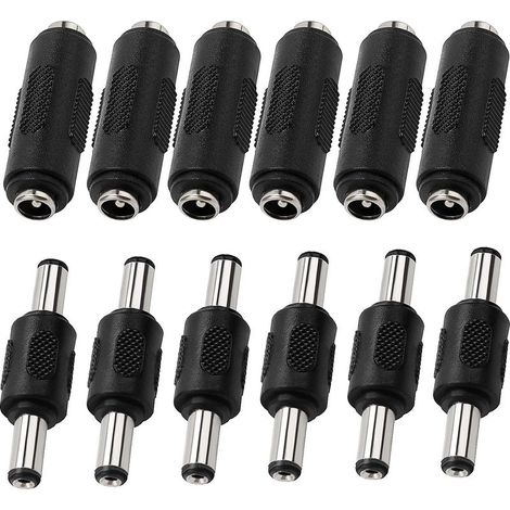 12 Pièces 5,5 x 2,1 mm DC Alimentation Coupleur, 2.1x5.5 mm DC Adaptateur de Prise Mâle à Mâle, DC Adaptateur de Jack Femelle à Femelle, 12V Connecteur de Prise CC pour Caméra CCTV LED (1/5)