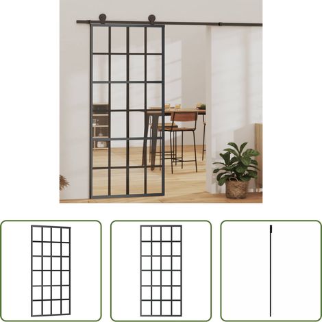 Verre ESG - Porte coulissante Verre ESG et aluminium 90x205 cm Noir (1/5)