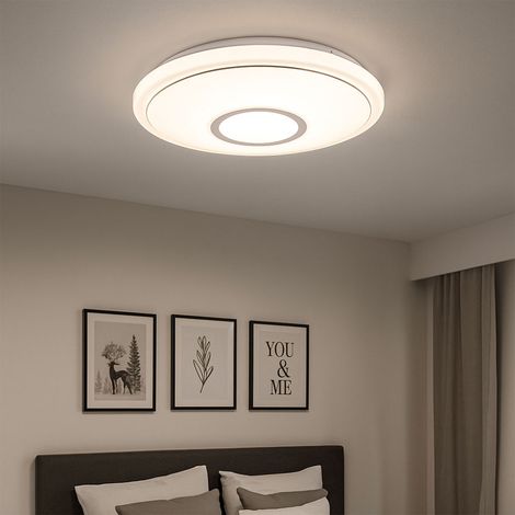 Smart LED Deckenleuchte Schlafzimmerleuchte mit Fernbedienung Deckenlampe dimmbar, CCT Schaltung Farbwechsel Nachtlichtfunktion, 19W 1040lm 3000-6000K, DxH 40x6,5 cm