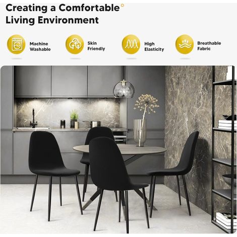 Set di 4 coprisedie elasticizzati universali neri per sala da pranzo, ideali per soggiorno e cucina (1/5)