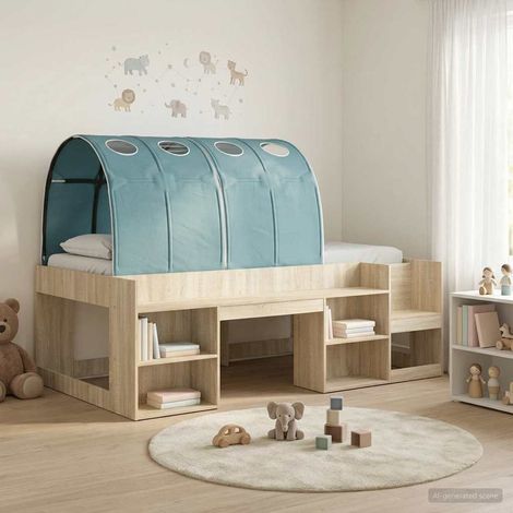 Cama con túnel con estante 3 uds. Roble Sonoma y Azul Claro (1/5)
