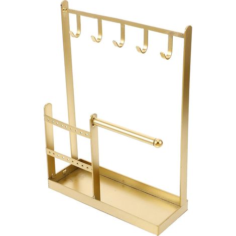 Présentoir à Bijoux Design Élégant en Fer Doré Multifonctionnel Organisateur de Collier et Porte-bracelet Solution Gain de Place pour Rangement de Bijoux (1/5)