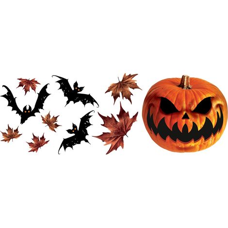 Adesivi decorativi di Halloween con zucche, foglie e pipistrelli (1/2)
