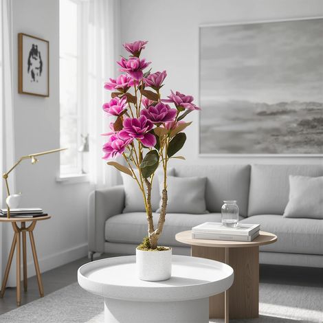 Plante artificielle Magnolia - 95 cm - Fleurs artificielles en pot - Magnolia avec 14 fleurs et pots blancs - Décoration réaliste pour la maison et le bureau (1/5)