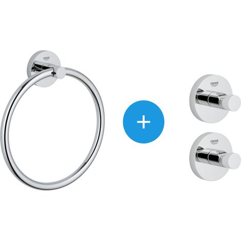 Essentials Lot de 2 patères murales fixation invisible + Anneau porte-serviettes métal (40364001 + 40365001)
