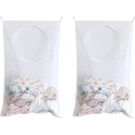 2 Pièces Sac à Linge, Panier à Linge Grande Contenance Sac de Rangement, Sac De Rangement Pour Sac De Placard À Linge Suspendu, pour Salle de Bain, Dortoirs et Placard (Blanc) (1/5)