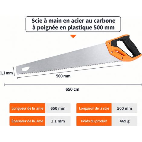 Scie égoïne manuelle 450 mm FY-001 bois et jardin, lame acier au manganèse 65Mn, manche plastique orange et noir, 9,998 kg – Livraison gratuite