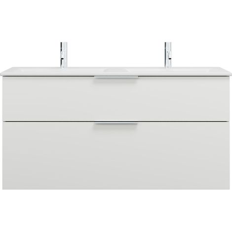 burgbad Eqio Slim double lavabo en céramique, meuble sous-lavabo