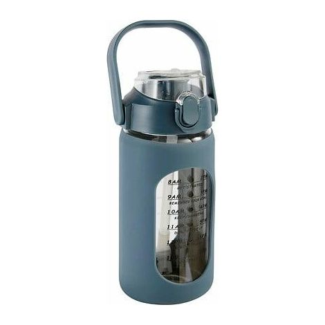 Bouteille à paille 1L avec revêtement en silicone, en verre, bleu marine