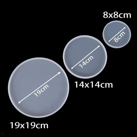 Moules en silicone pour sous-verres en résine époxy ronds de 8/14/19 cm. Moules pour sous-verres en résine époxy, idéaux pour la création d'objets artisanaux, de décorations, etc. (1/5)