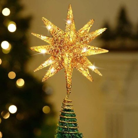 YMYNY Étoile Sapin de Noël, Décoration Noël Sapin Lumineuse Pointe de Sapin de Noël, Noël pour Pointes de Sapin Interieur Étincelant pour Noël LED Décoration Magnifique pour Décoration Noël, Or (1/4)