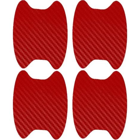 (Lot de 4 autocollants rouges) Autocollants de portières de voiture en fibre de carbone anti-rayures, film de protection pour poignées de voiture, accessoires de style extérieur (1/4)