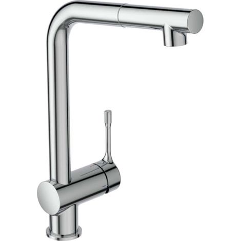 Ideal Standard CeraLook Küchenarmatur BC176AA mit hohem Auslauf und herausziehbarer Handbrause, Ausladung 207 mm, verchromt (1/4)