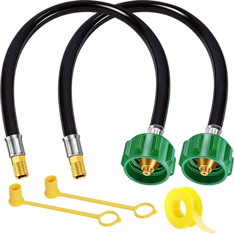 Tuyaux flexibles doubles conçus pour les systèmes au propane haute pression, avec deux types de raccordement différents pour les caravanes, les remorques et les installations de cuisine extérieure, no (1/5)