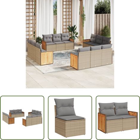 Gartensessel -  12-tlg. Garten-Sofagarnitur mit Kissen Beige Poly Rattan