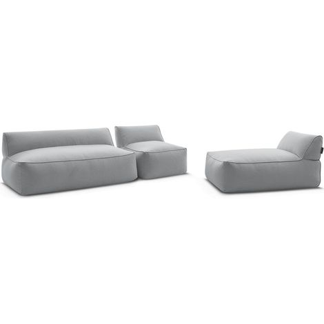 BOBOCHIC - Canapé de jardin modulable RIVIERA tissu chiné avec 1 chauffeuse 1 place, 1 chauffeuse 2 places et 1 méridienne Gris clair (1/5)