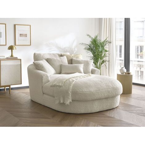 Bobochic – Méridienne BELEM tissu bouclette beige – Structure en bois massif – Confort équilibré avec mousse haute densité – Dimensions 144x198x90 cm