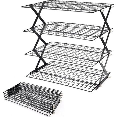 Étagère de refroidissement pliable à 4 niveaux - Étagère à gâteaux - Grille de refroidissement - Étagère de cuisine - Métal - Noir (1/5)