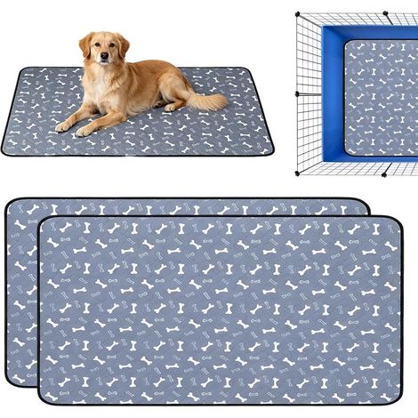 Lot de 2 tapis pour cochons d'Inde, lavables à 4 couches, absorbants, antidérapants, réutilisables, pour hamsters, lapins, chiots, cage, 120 x 60 cm, gris/os (1/5)