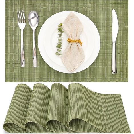Set di 4 tovagliette intrecciate, lavabili e resistenti all'olio, per cucina o tavolo da pranzo, resistenti al calore e antiscivolo, 30 x 45 cm, grigio. (1/5)