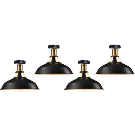 Lampe de Plafond Industriel Vintage Plafonnier en Fer Abat-jour 27cm Luminaire Couloir Balcon Escalier Noir&Blanc 4 Pack